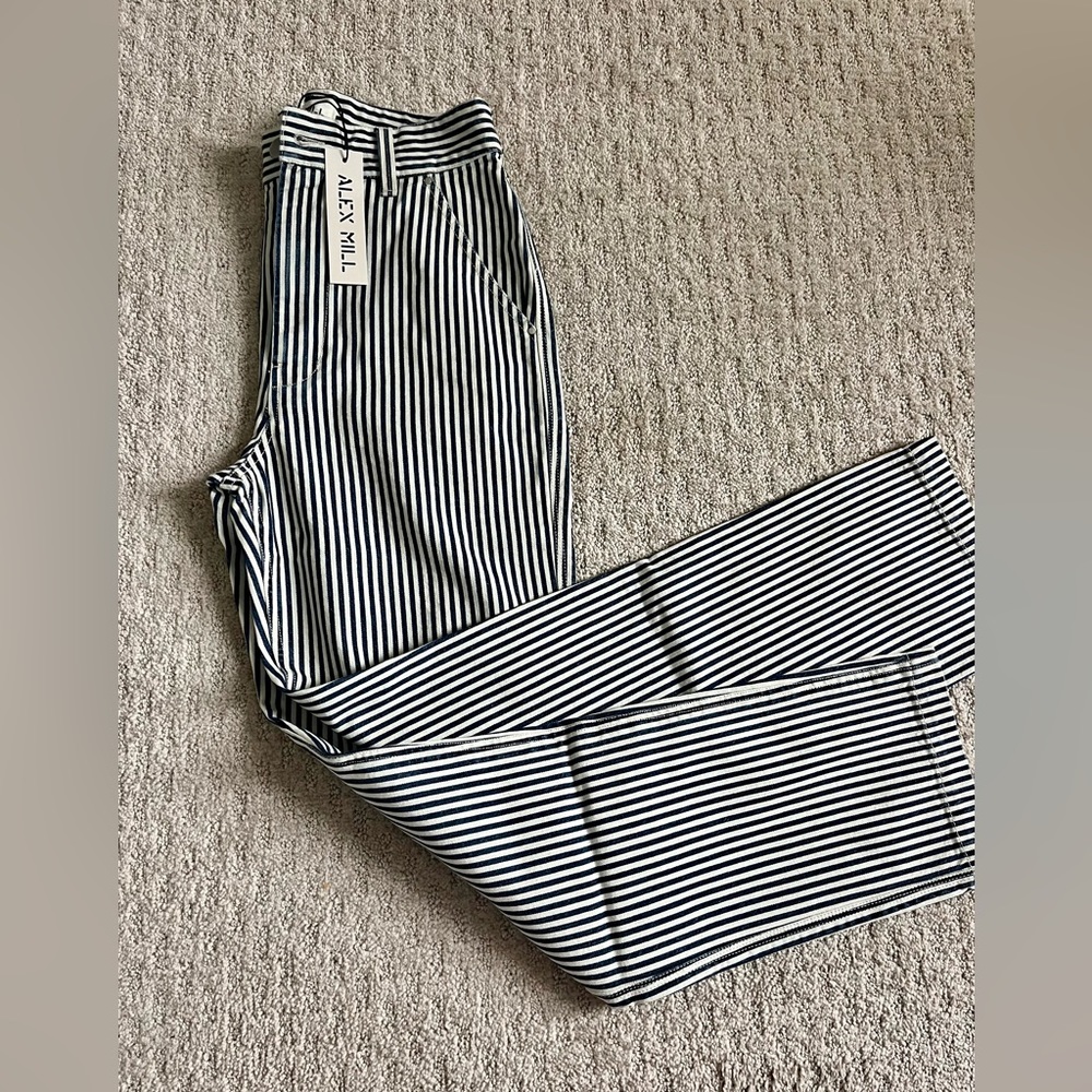 Alex Mill high waist straight leg trouser jean in conductor stripe. Size 4.